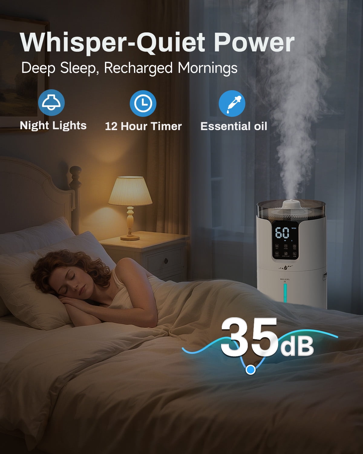 Lacidoll Smart Ultrasonic Cool Mist Humidifier for Large Rooms (White, 4.2 gal) 57i6l