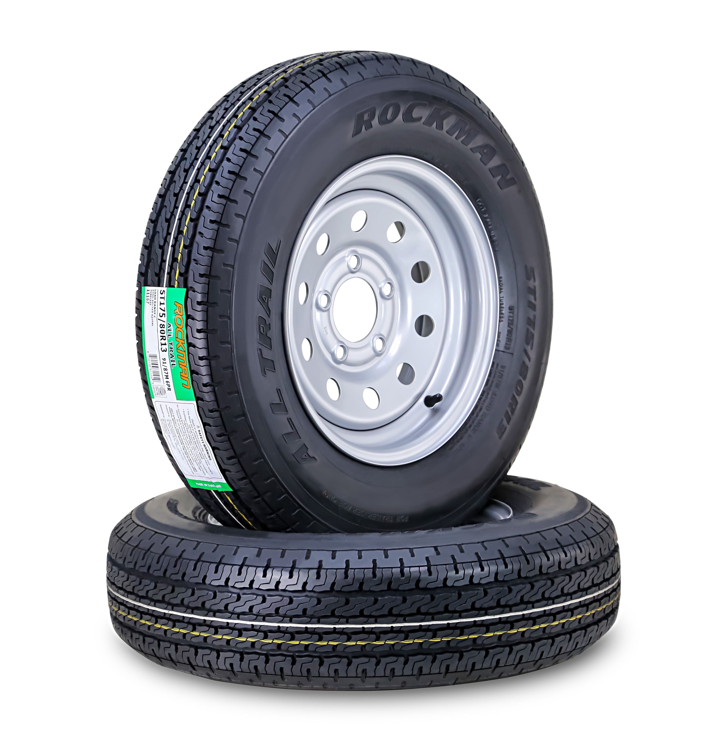 ROCKMAN ST175/80R13 Trailer Tire and Wheel Assembly (Silver, 2-Pack) vfwbo