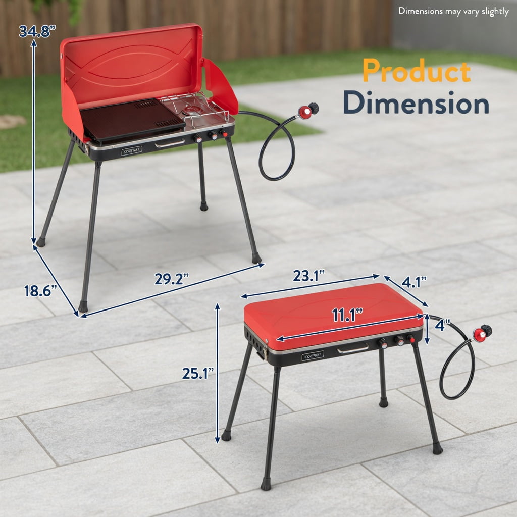 Resenkos 2-in-1 Portable Gas Camping Grill and Stove (Red, 23 in x 11.5 in x 8.5 in) bg87i