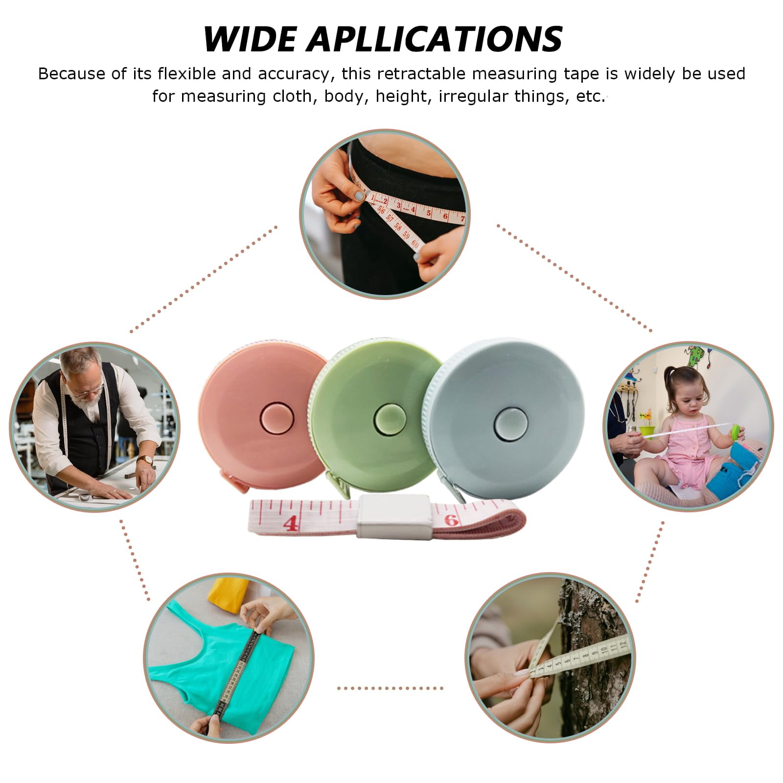 Dihmpor Retractable Tape Measure and Soft Measuring Tape Set for Body and Sewing (60 in, 8 Pack) tsphv