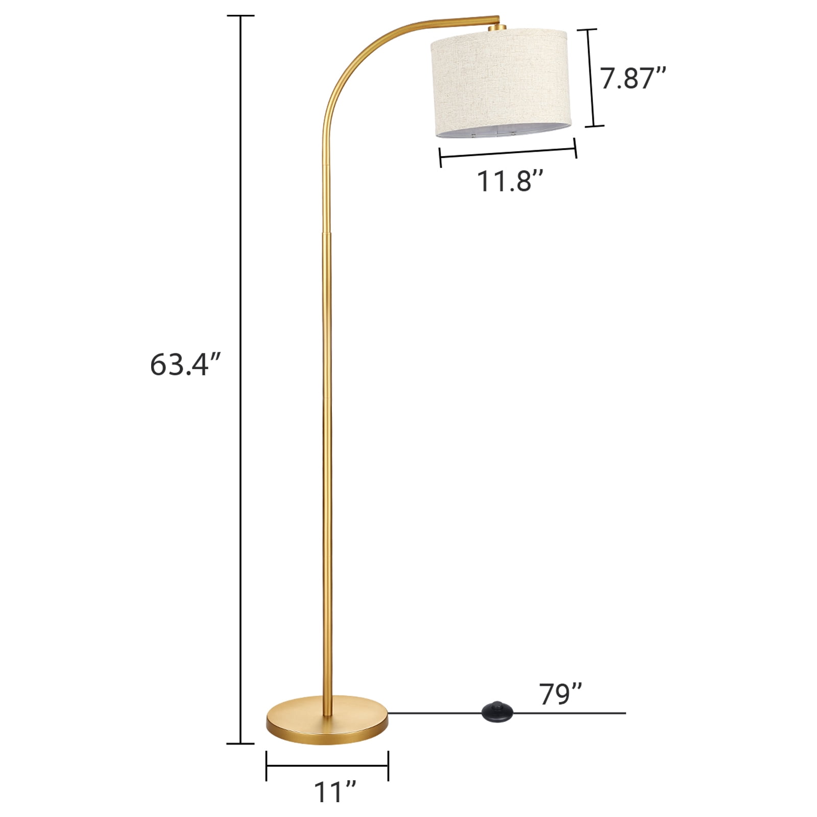 DEWENWILS Modern Arc Floor Lamp, Adjustable Gold Metal Standing Lamp with Foot Switch for Living Room and Bedroom (Gold, 63.4 in) 2eain