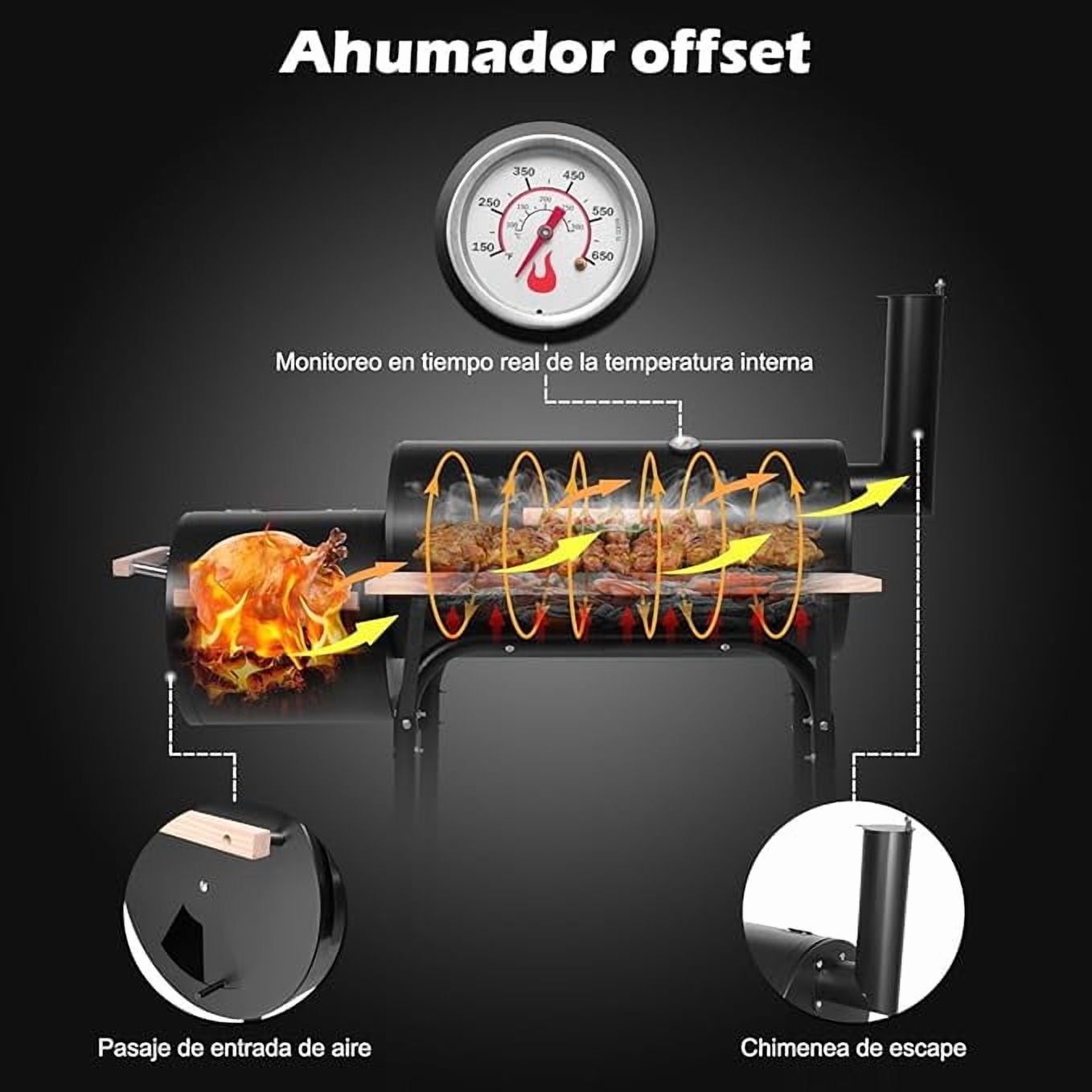 Geemuslly Oil Drum Charcoal Grill and Offset Smoker with Side Fire Box (Black, 4 lb Charcoal Capacity) yoosi