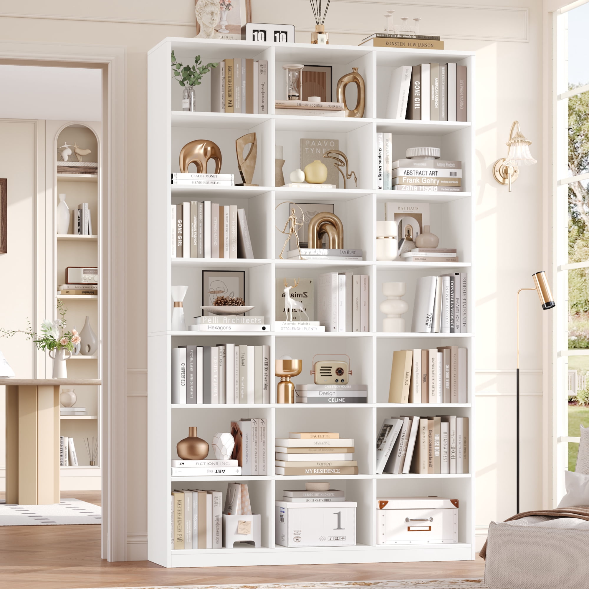 Hiphuta 21-Cube Bookcase, Tall Wooden Bookshelf for Home Office and Living Room (White, 86 in) rbqh6