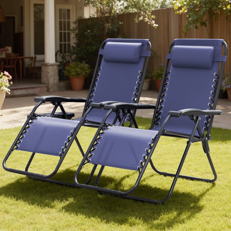 LACOO Zero Gravity Reclining Patio Chair Set with Adjustable Pillow (Blue, 2 Pack) darl1