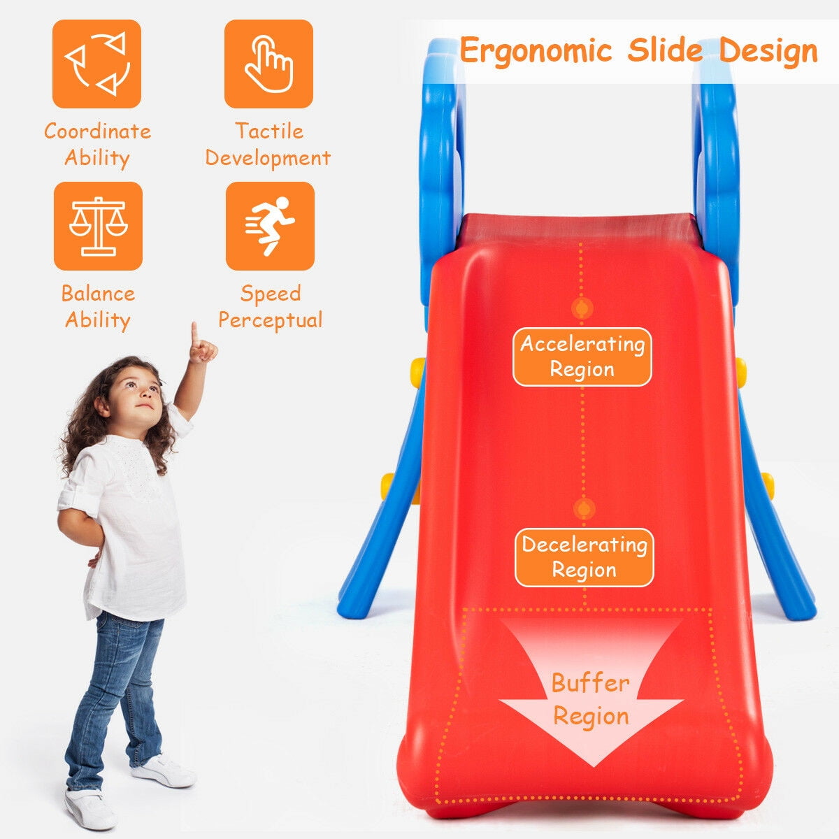INFANS Kids Folding Play Slide, Indoor and Outdoor Climber for Toddlers (Red, 110 lb Capacity) obwdz