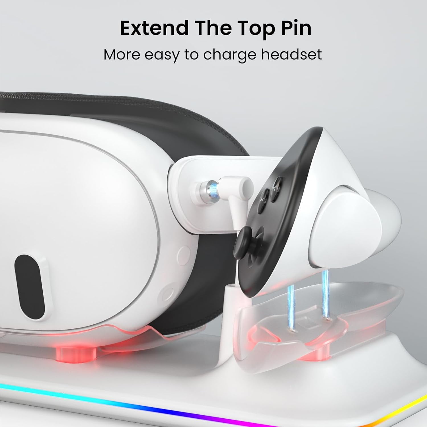 Prociv VR Charging Dock for Meta Quest 3, Magnetic Charging Station with RGB Light and Rechargeable Batteries (White, 1 Pack) iq375