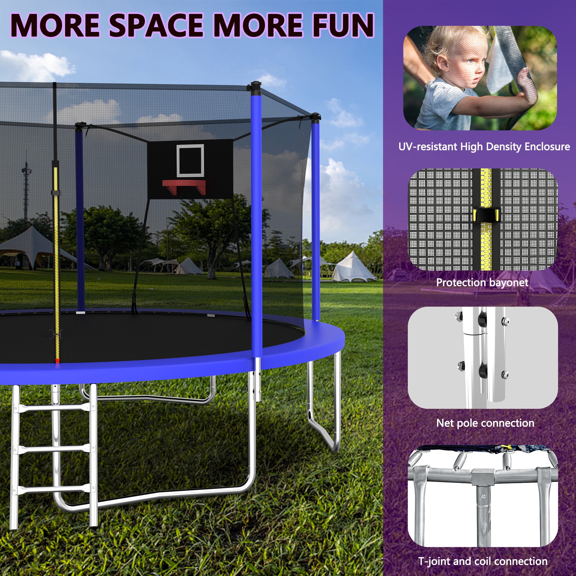 Segmart 14 ft Round Outdoor Trampoline with Enclosure, Basketball Hoop, and Ladder (Blue, 14 ft) ufxpn
