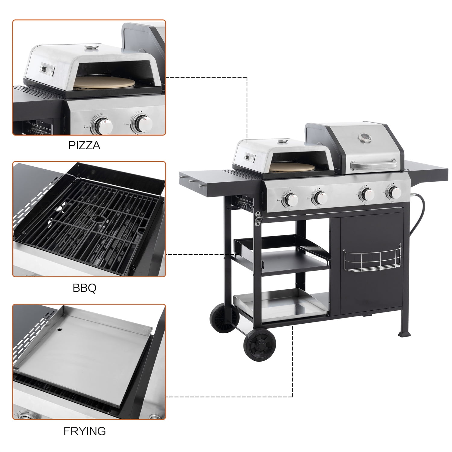 YIORTWO 4-Burner Propane Gas Grill and Griddle Combo with Pizza Oven (Black, 690 sq in) 73twn