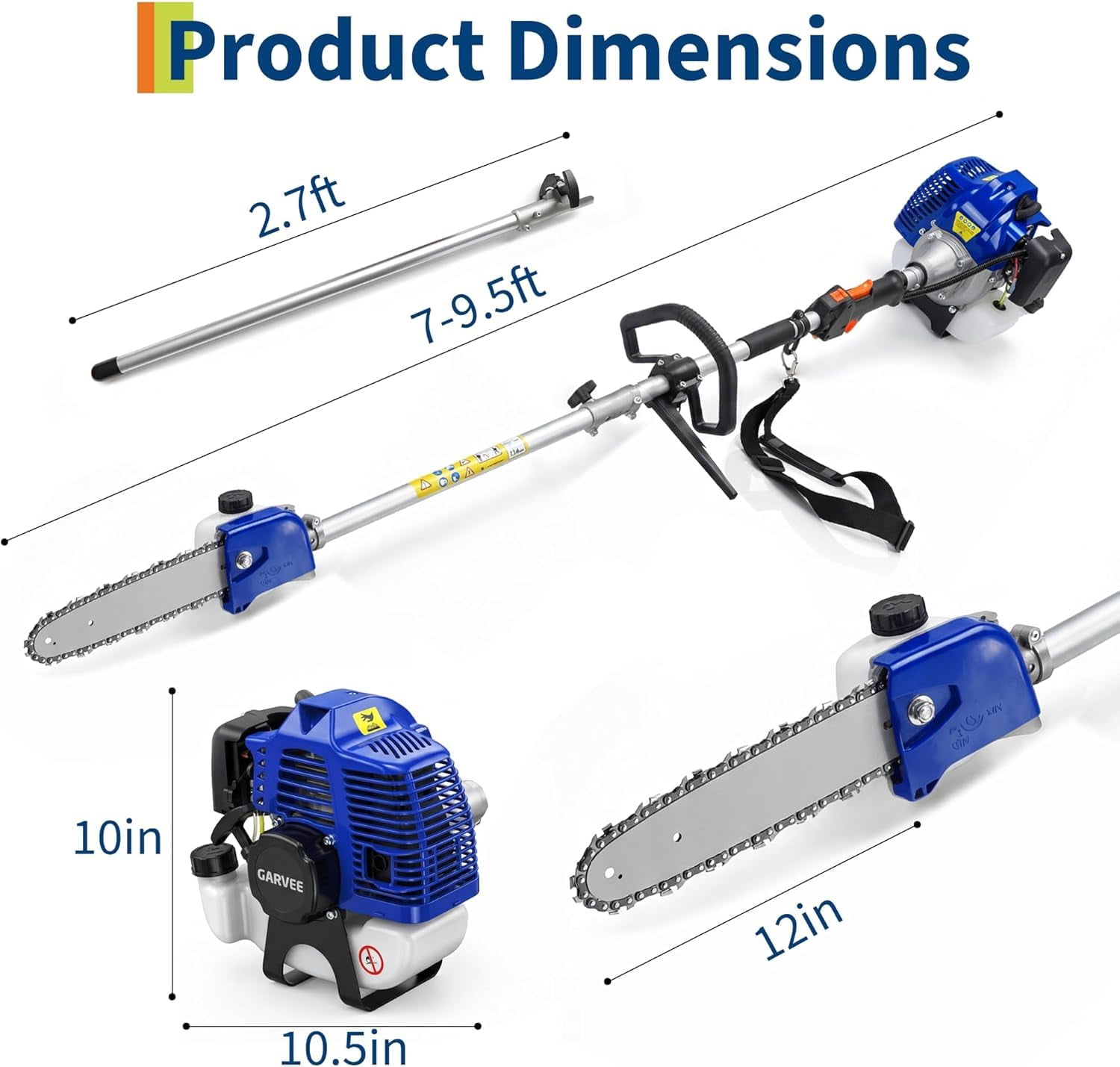 Generic 43CC 2-Stroke Gas Pole Saw with 12-Inch Bar for Tree and Branch Trimming (Orange, 40.58 fl oz) cogcq