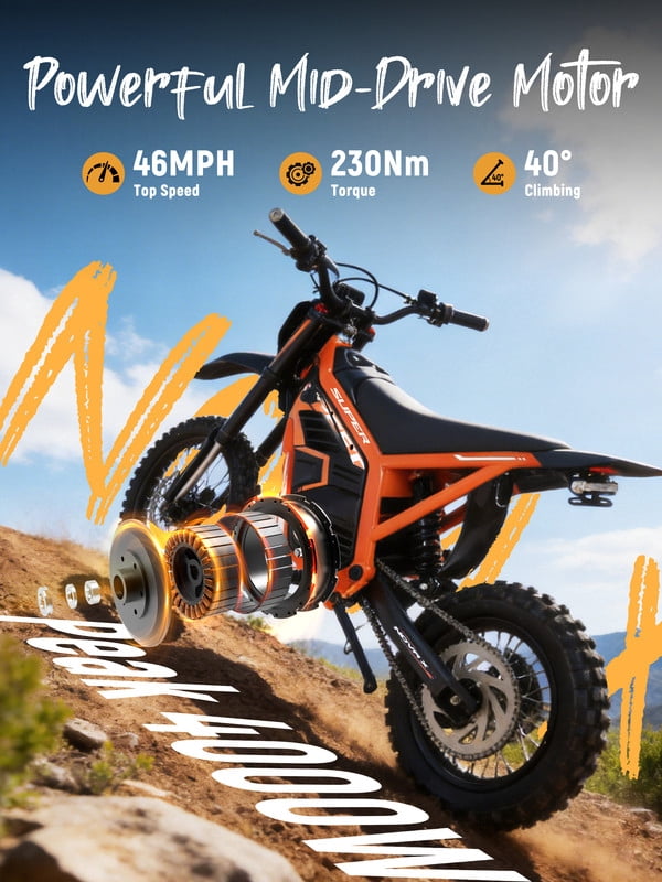 Elecby NOVAX Electric Dirt Bike, 4000W High-Speed Off-Road Motorcycle, Full Suspension, Hydraulic Brakes (Orange, 48V 22.8Ah) qzxqc