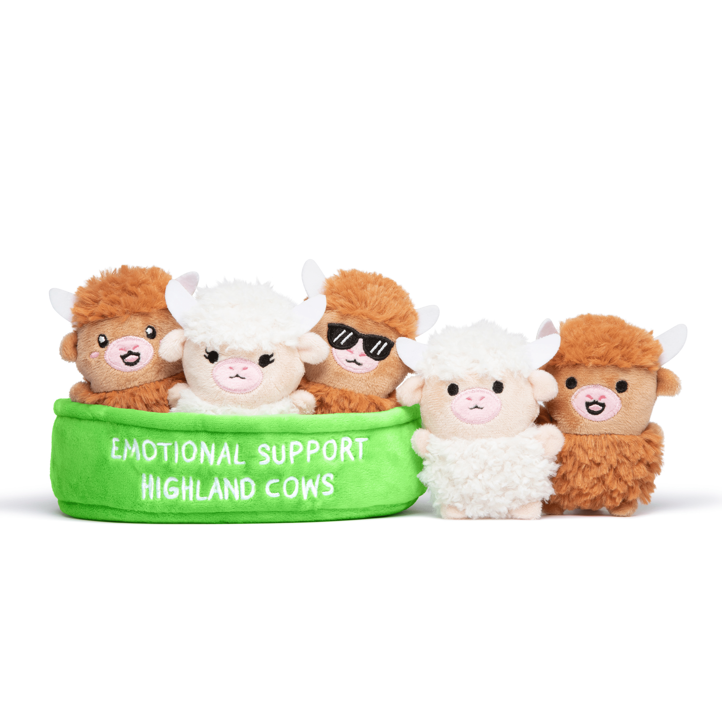 Emotional Support Pals Highland Cow Plush Set, Soft Stuffed Animal Toys with Carrying Basket (Brown, 5-Piece Set) oeqho