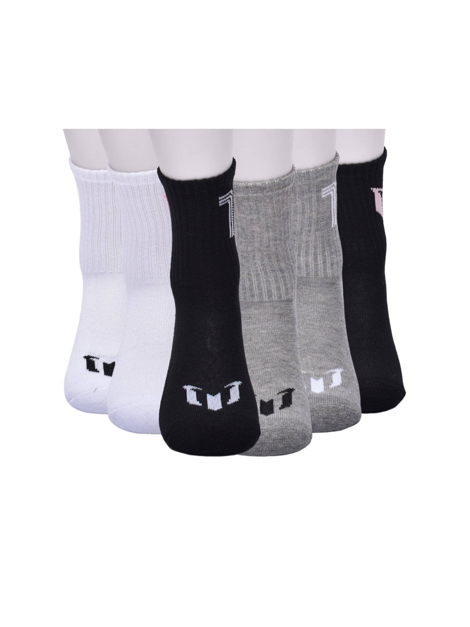 Messi Boys Crew Socks Athletic Performance Cushioned Footbed (Black, 6-Pack, Size S-L) h14af