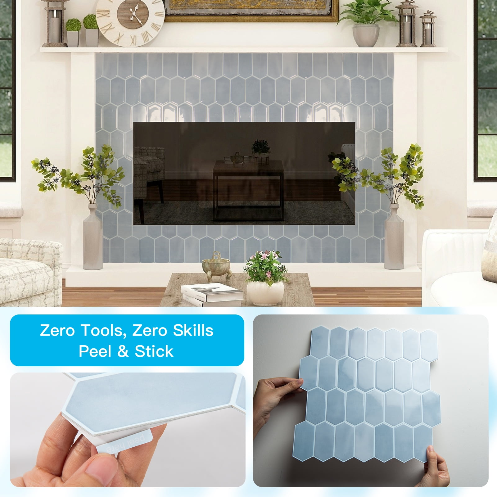 Art3dwallpanel Peel and Stick Backsplash Tiles, Heavy-Duty Self-Adhesive Vinyl Wall Decor (Blue, 10 Pack, 12 in x 12 in) jepdc