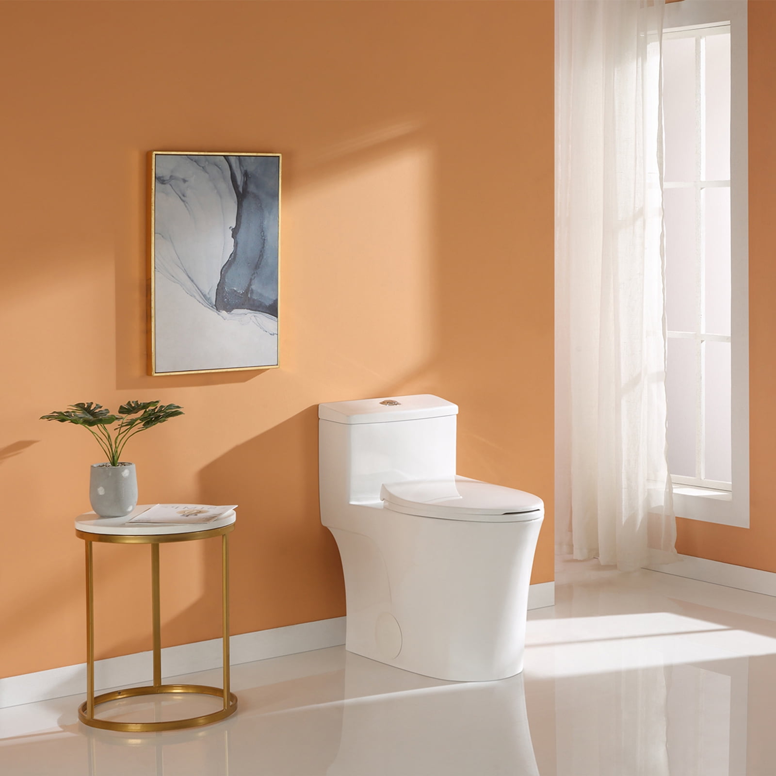 HOROW Compact One Piece Toilet, Elongated ADA Height Bowl with Soft-Close Seat (White, 17.3 in) rlz90