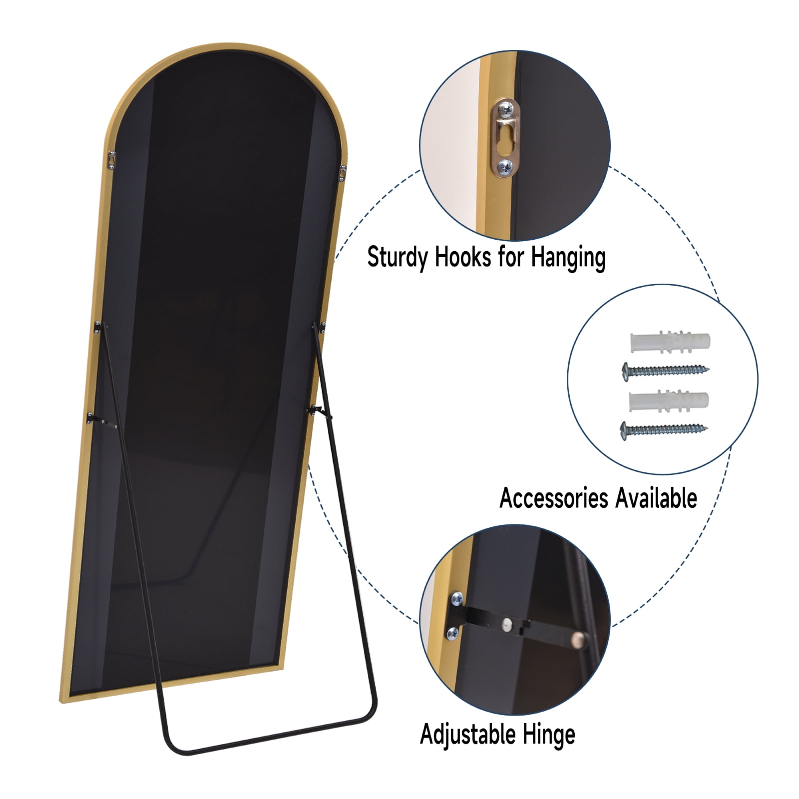 BEAUTYPEAK Arched Full Length Floor Mirror, Shatter-Proof Standing Body Mirror (Gold, 64 in x 21 in) jdpth