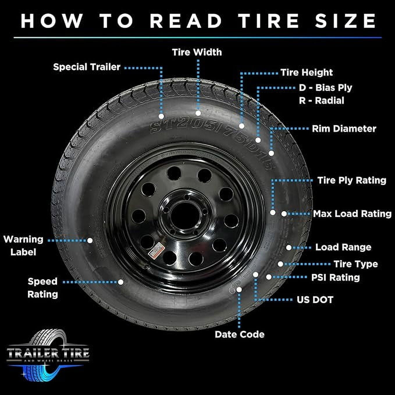 Tex Star Trailer Tire and Wheel Assembly ST205/75D15 6 Ply Bias 5 Lug White Spoke (2-Pack, 15 in) med9y