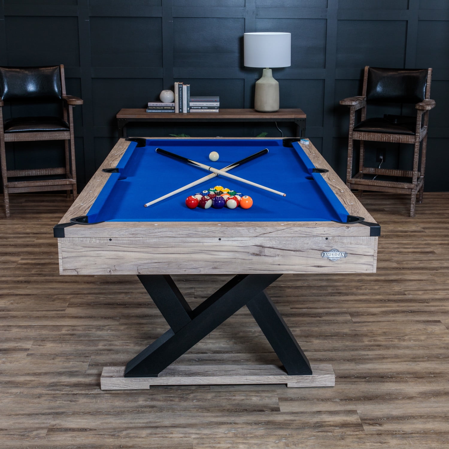 American Legend Kirkwood 84 in Billiard Table with Rustic Blond Finish and Royal Blue Cloth (84 in) kfsxd