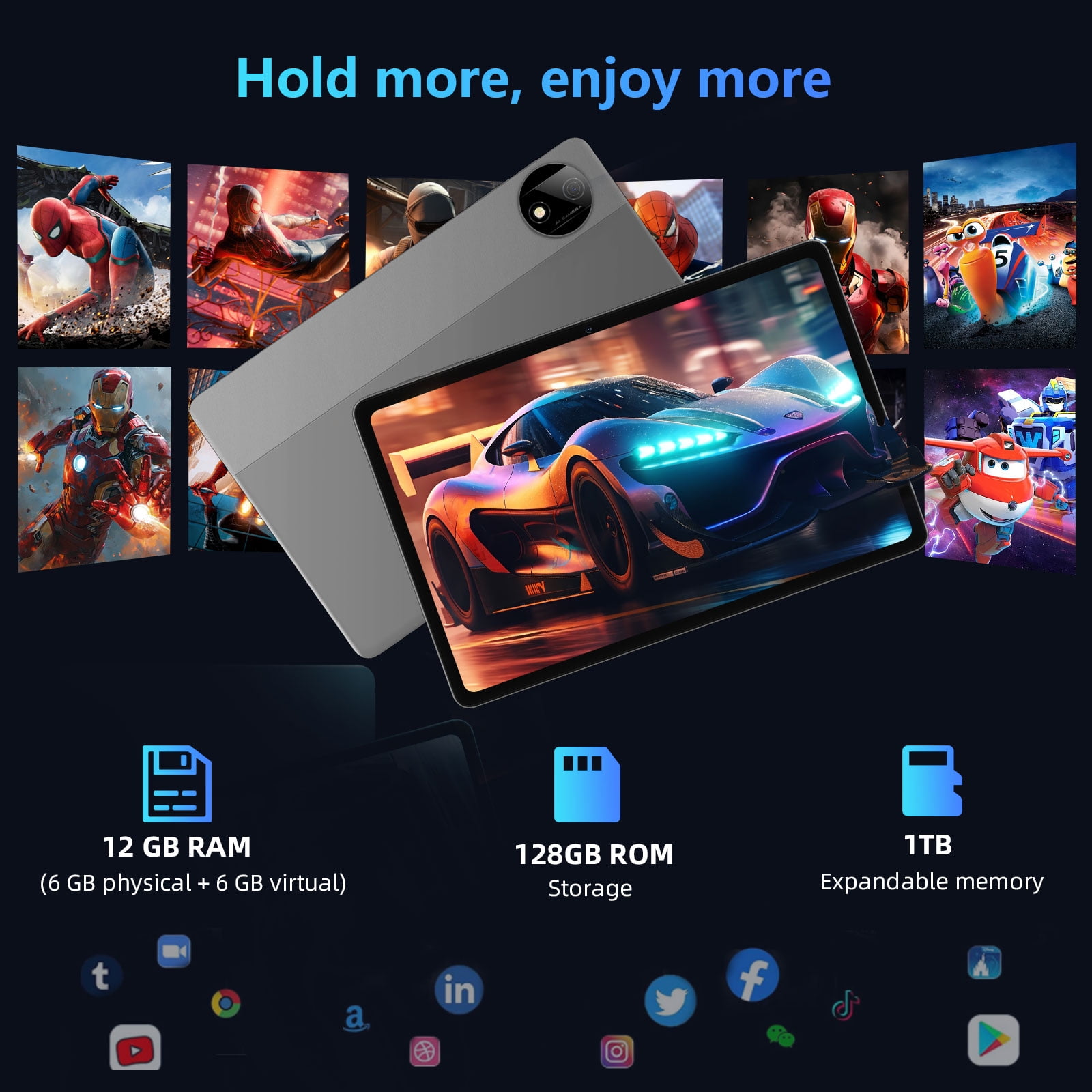 EDDBNi 11-inch Android 15 Tablet (12GB RAM, 128GB ROM, Octa-Core, Black, 11 in) 79a58