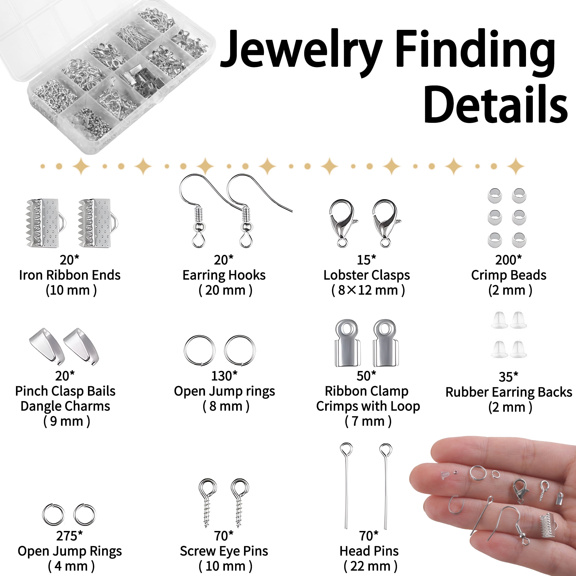 Yalumo Jewelry Making Supplies Kit, DIY Craft Repair Set with Pliers, Findings, and Beading Wires (Silver, 905 Pcs) vo9yo