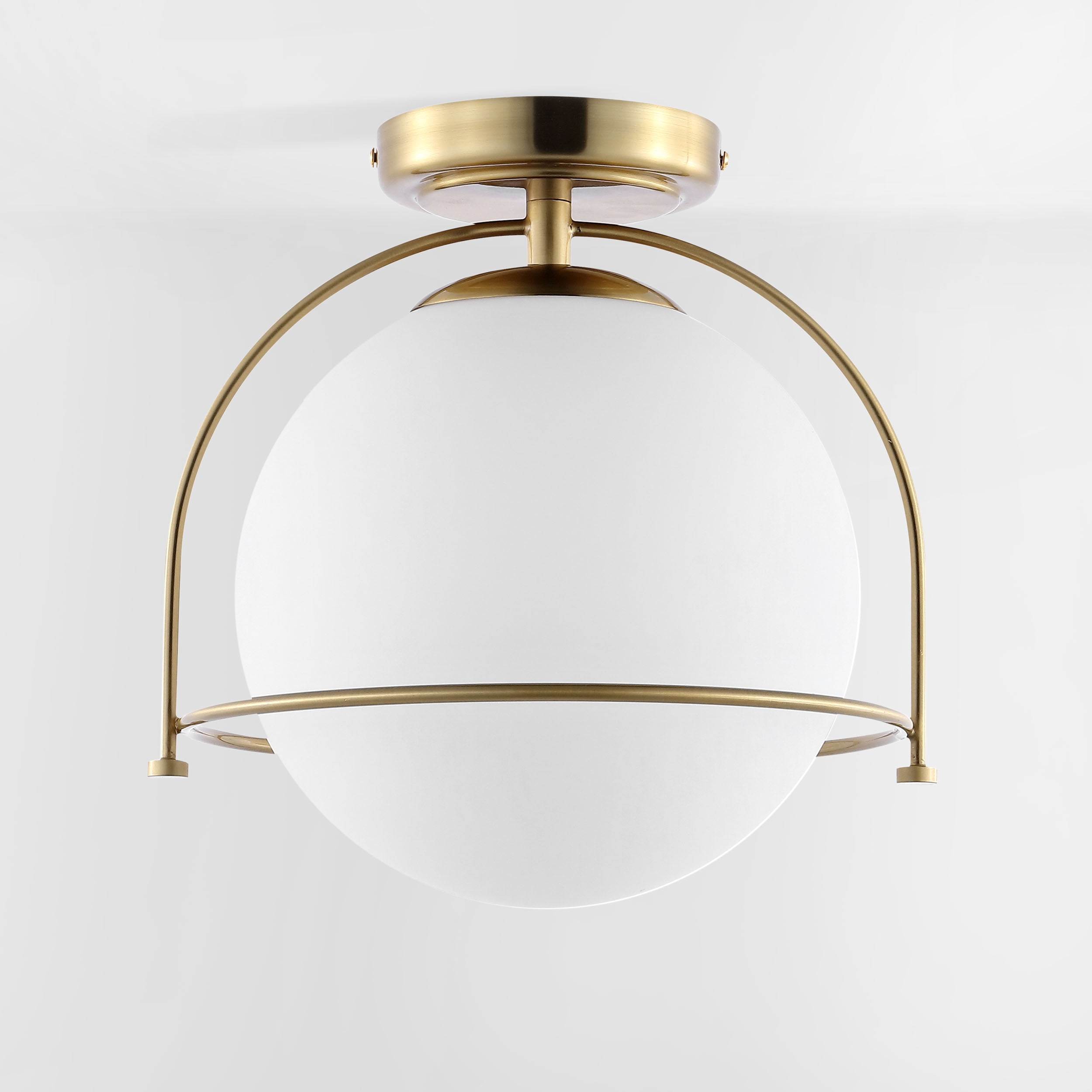 Safavieh Valise Mid-Century Flush Mount Ceiling Light with White Glass Globe (Gold, 11 in.) wxzsd