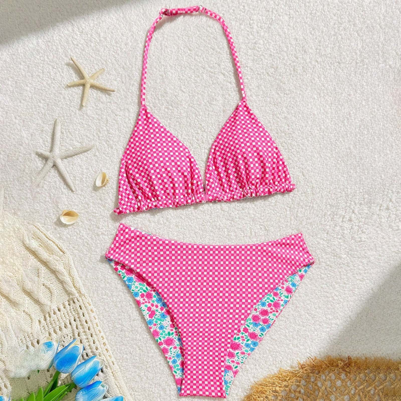 Nwiuh Girls Bikini Swimsuit Comfortable Summer Beach Swimwear (Pink, Size 11-12) ts1mi
