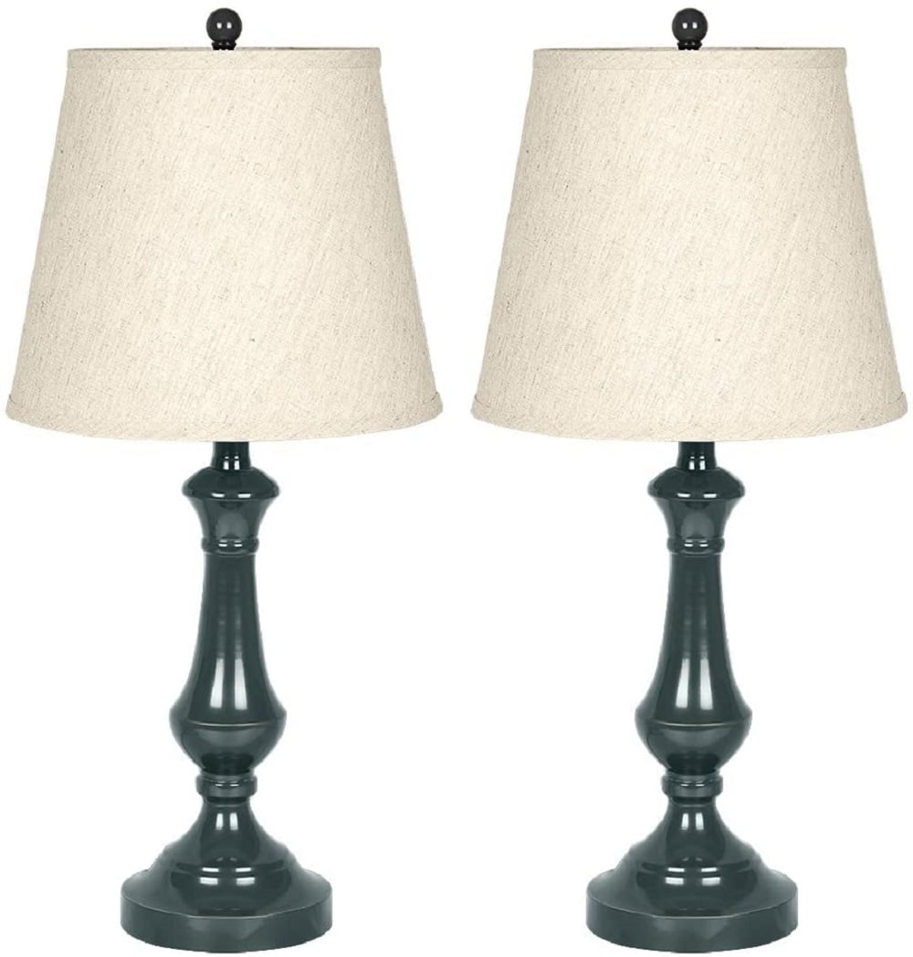 Oumilen Contemporary Metal Table Lamp Set, Modern Fabric Shade Accent Lighting (Blue, 25 in Height, Set of 2) xe6al