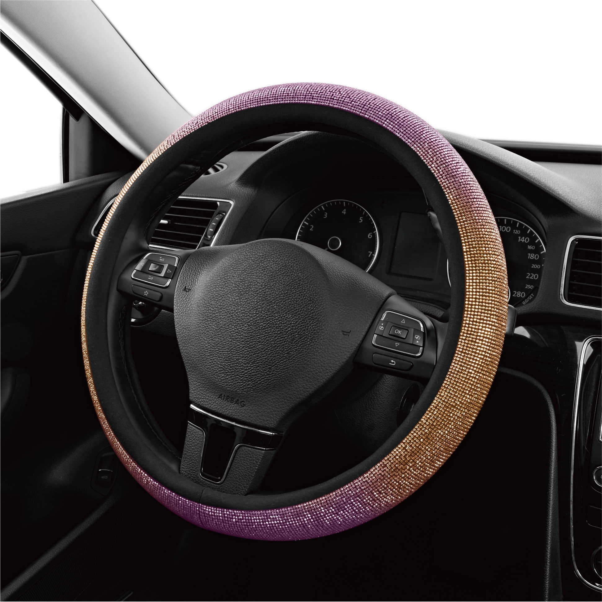 Auto Drive Bling Diamond Steering Wheel Cover, Sparkly Crystal Rhinestone Grip, Universal Fit for Cars and SUVs (Pink, 15 in) 8ulvh