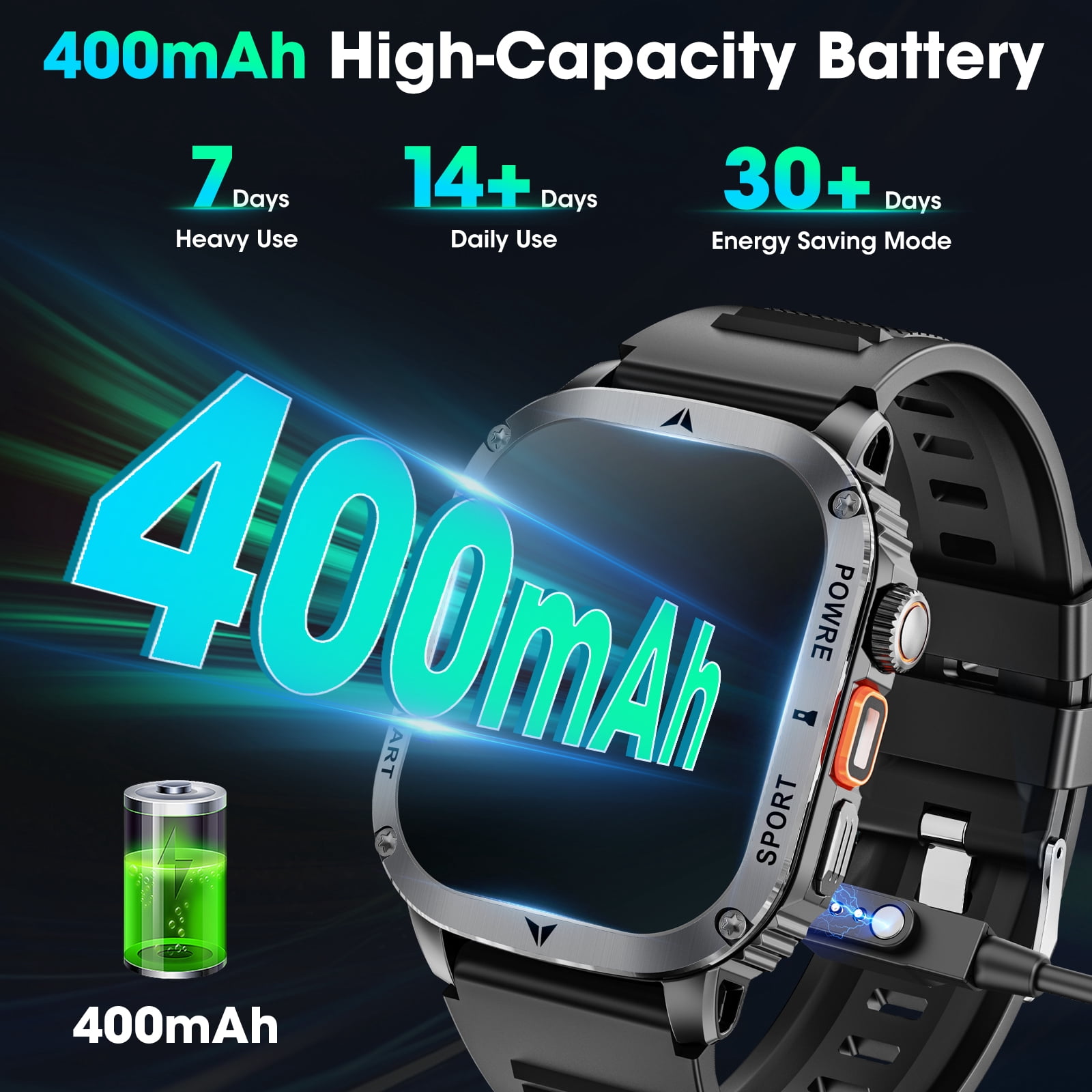 Haulvean Military Smart Watch for Men, Bluetooth Calling Fitness Tracker with 100+ Sport Modes and IP68 Waterproof Rating (Black, 2.01 in) op5xm