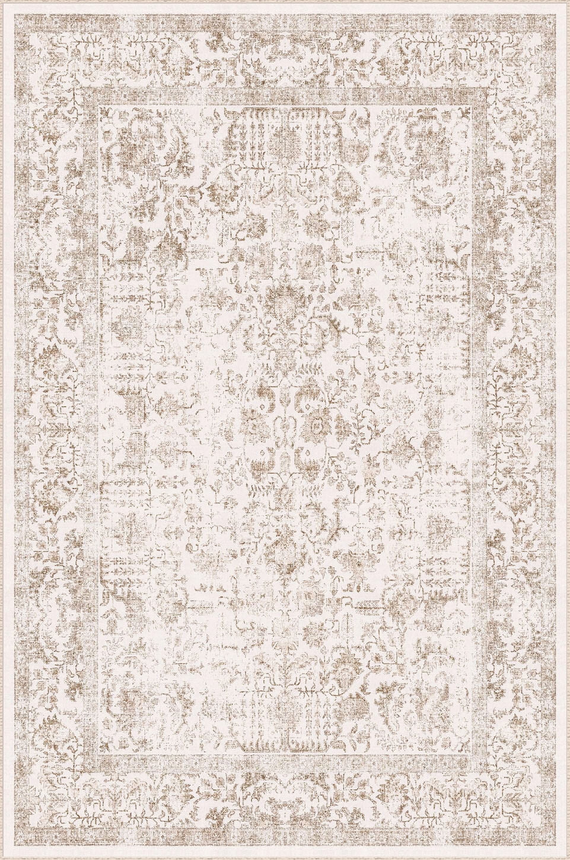Berthmeer Vintage Area Rug, Washable Non-slip Farmhouse Floor Carpet for Living Room and Dining Room (Brown, 9 ft x 12 ft) fiyfq
