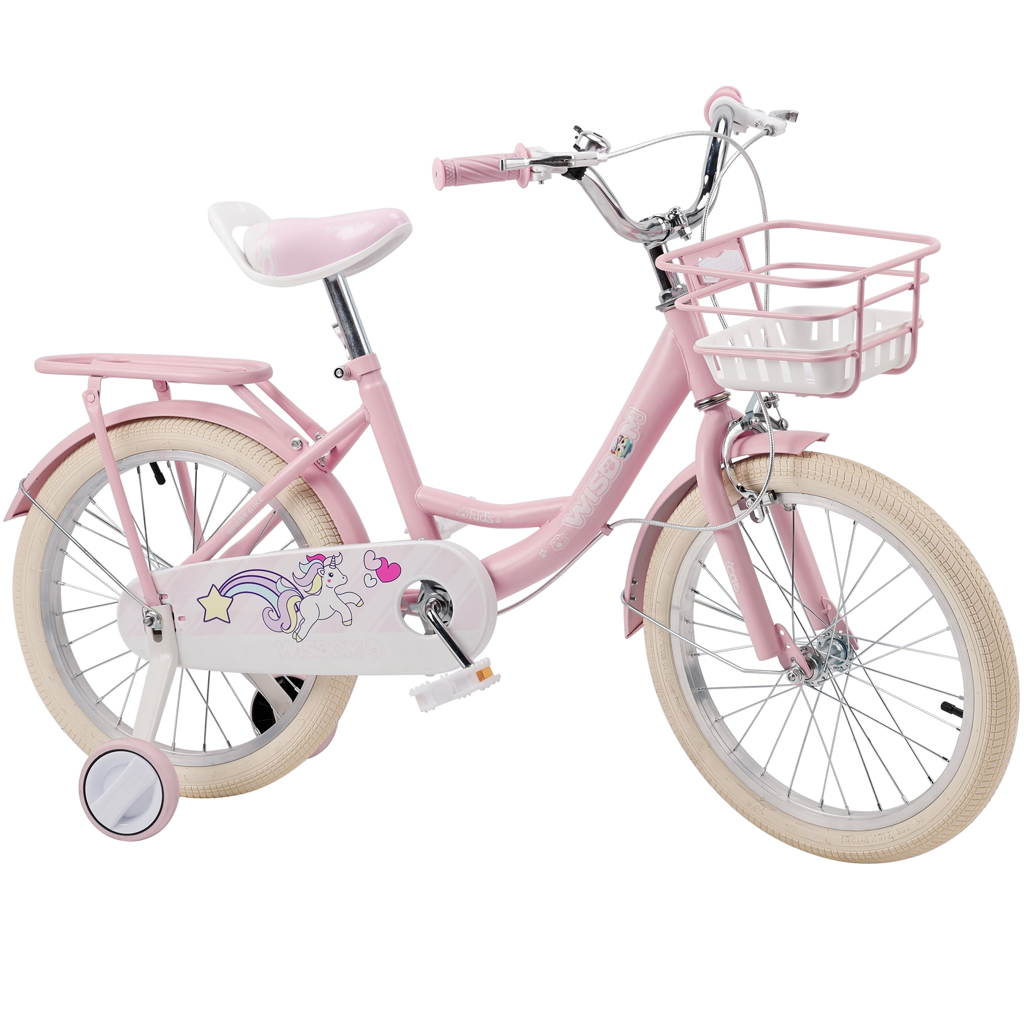 Bruce & Shark Kids Bicycle with Training Wheels and Basket (Pink, 18 in) 6vb7m - Image 9