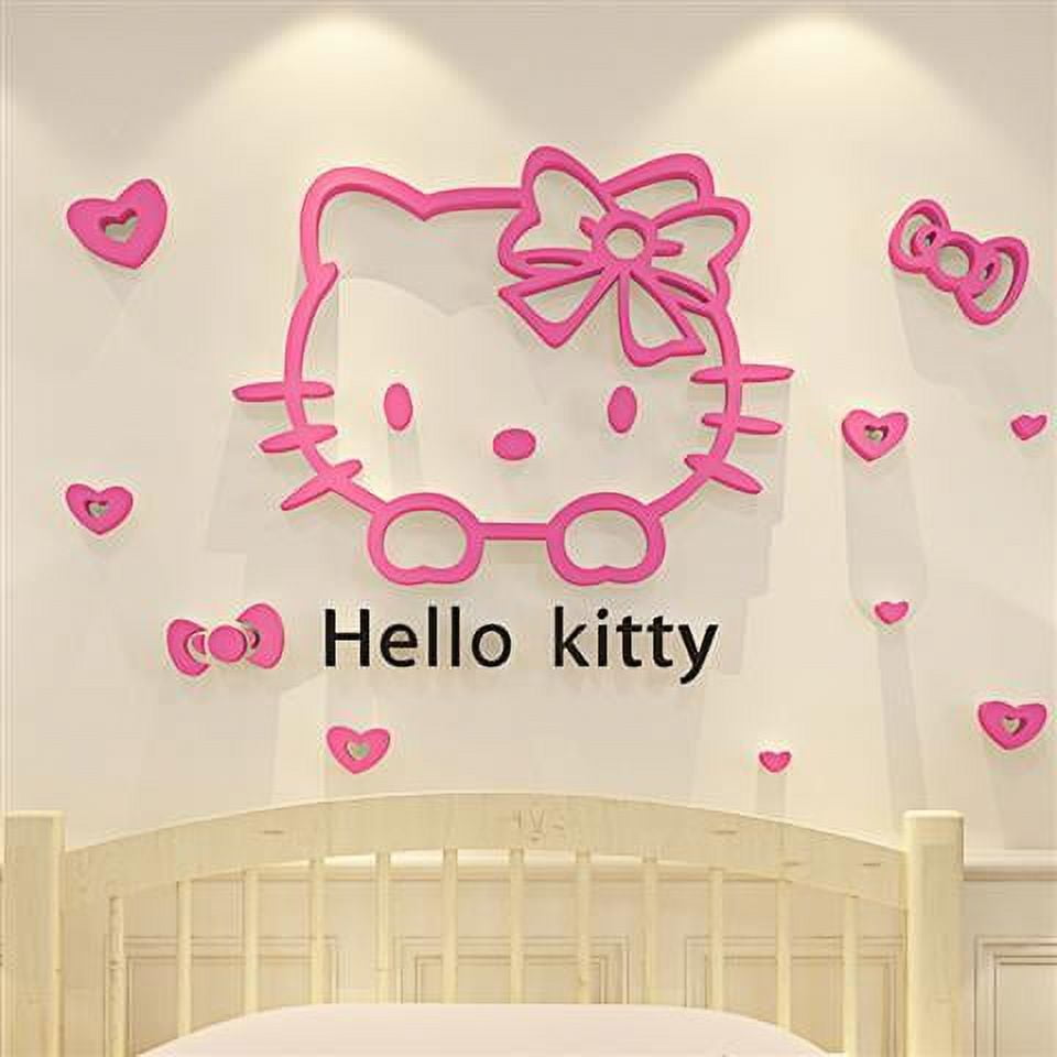 LELE Hello Kitty 3D Wall Decals Cartoon Bedroom Decor (Pink, 12 in x 12 in) k3qjn
