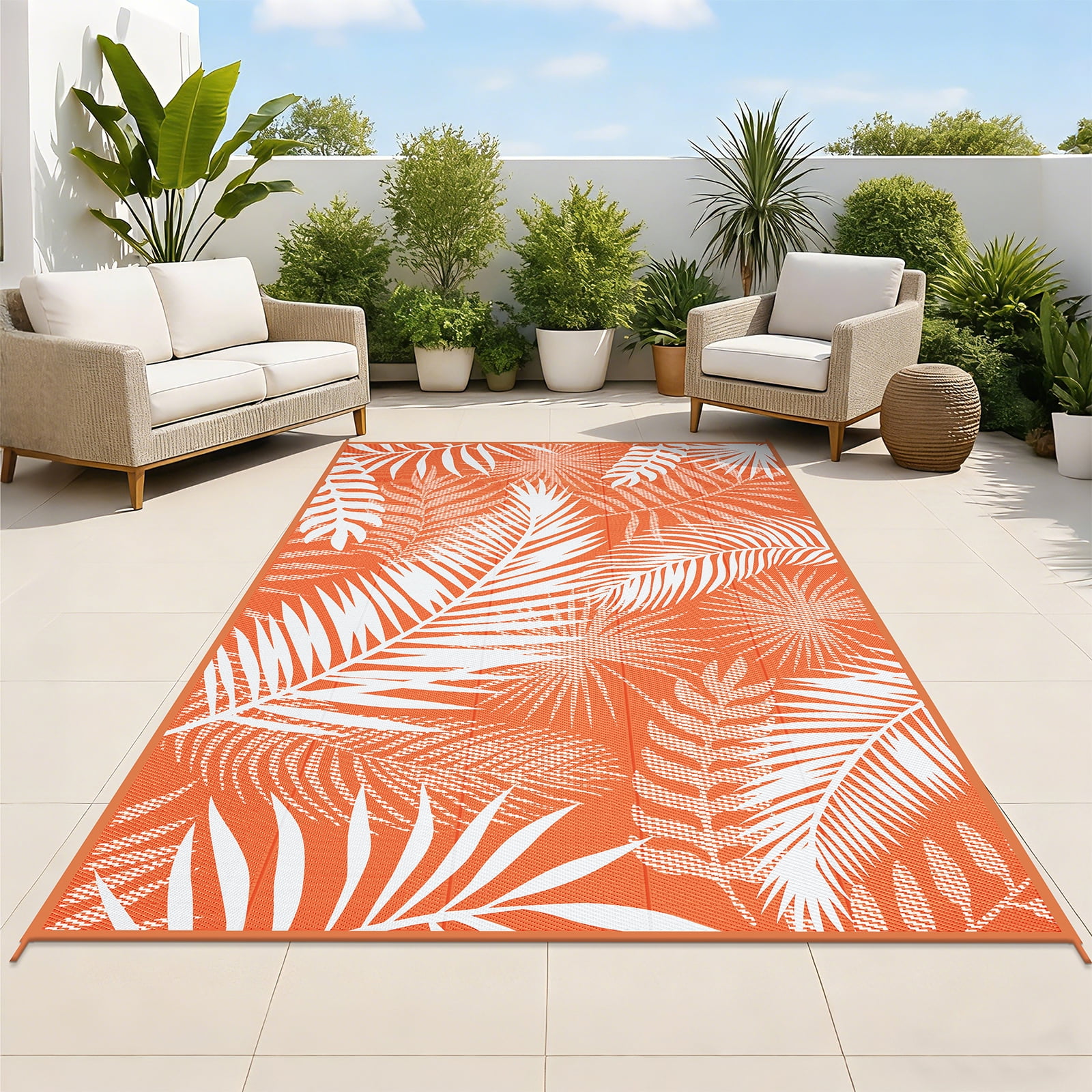 MeyJey Reversible Outdoor Area Rug, Waterproof Plastic Mat for RV Patio and Camping (Orange, 6 ft x 9 ft) 3xi4v