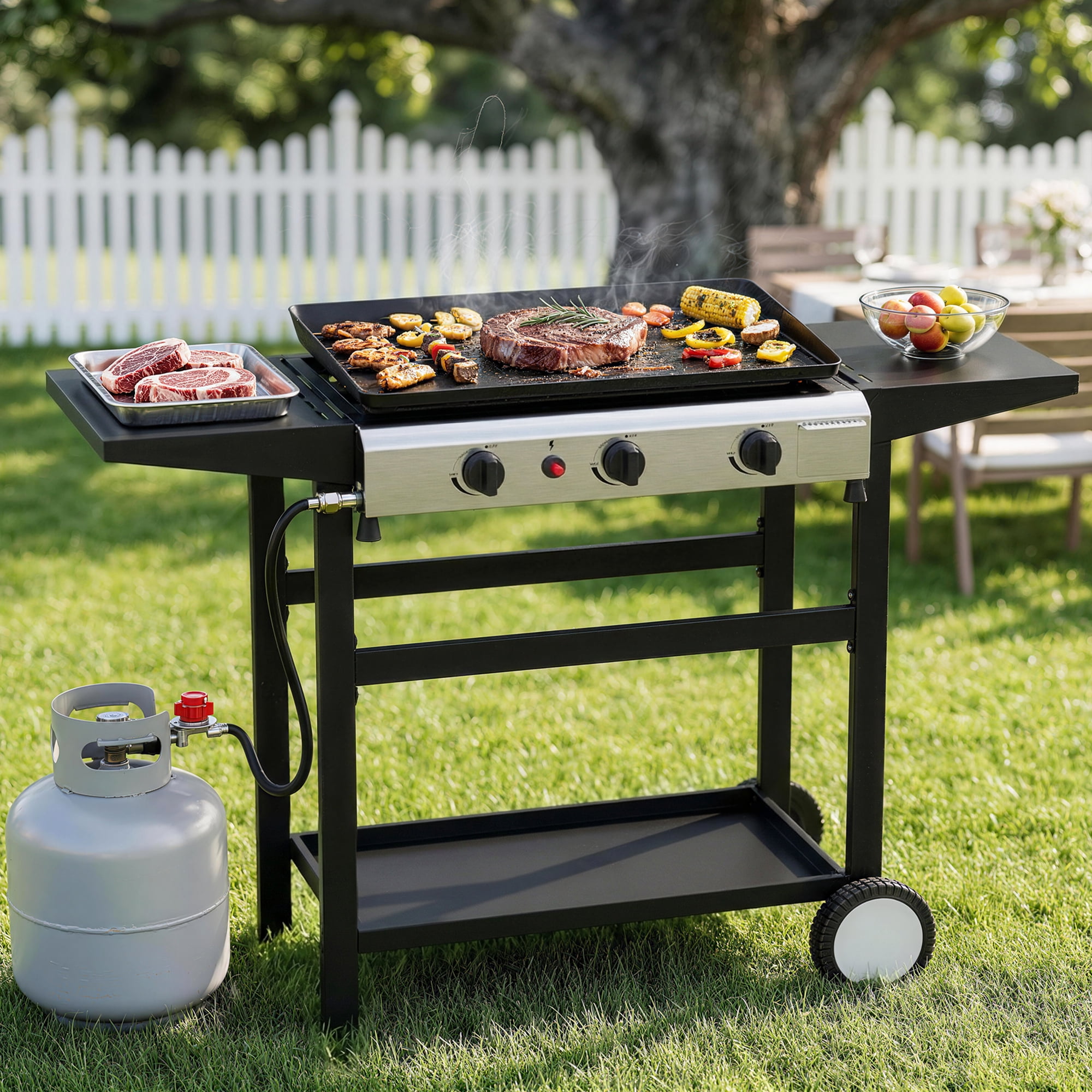SKOK 3-Burner Propane Flat Top Gas Grill Griddle for Outdoor Cooking (Black, 23 in) mcju1