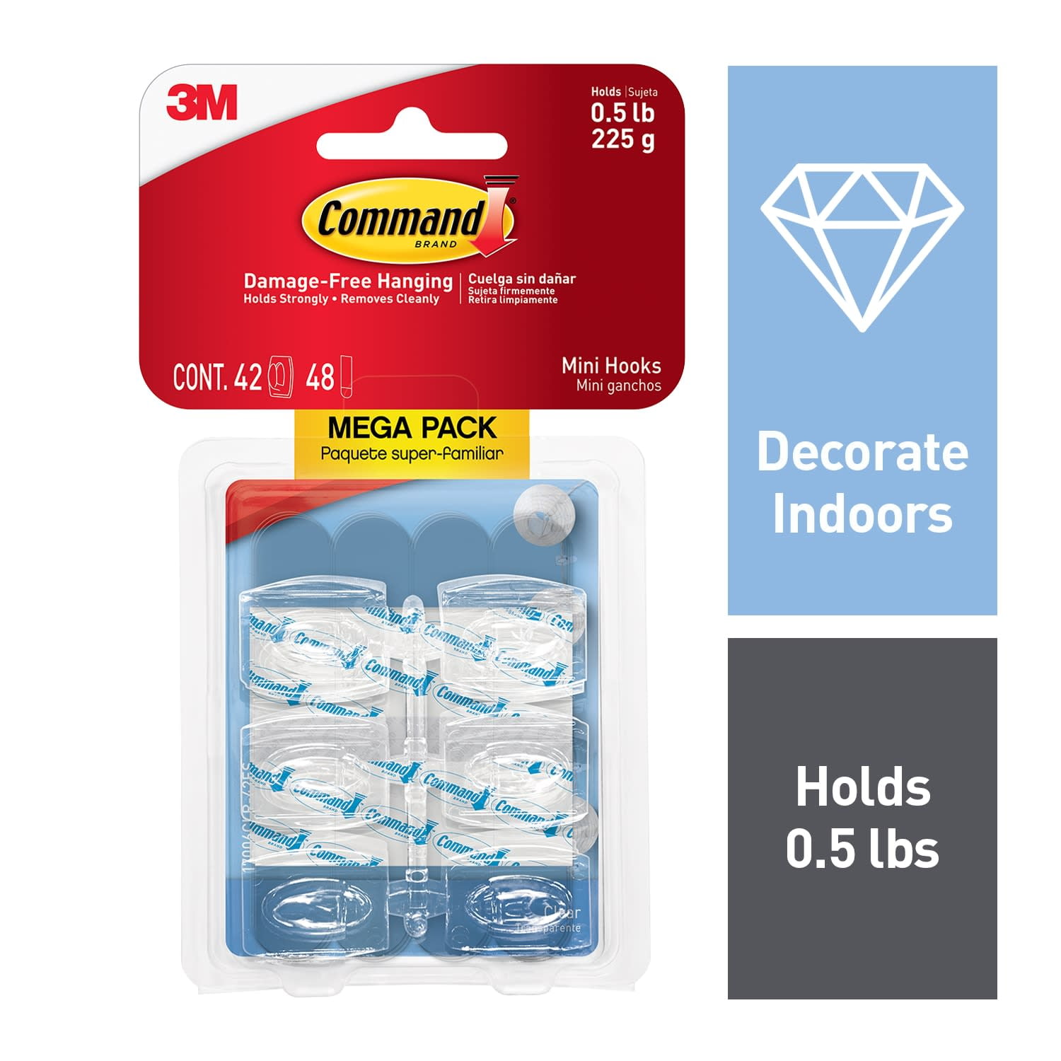 Command Clear Mini Hooks Mega Pack, Damage-Free Adhesive Wall Hooks (42 Hooks, 48 Strips) 2pdch