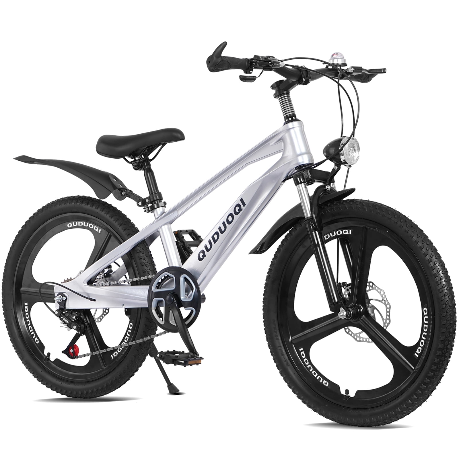 Ambifirner Kids Mountain Bike, 20 in All-Terrain Bicycle with Suspension Fork and 7-Speed Drivetrain (Silver, 20 in) 0q5h2