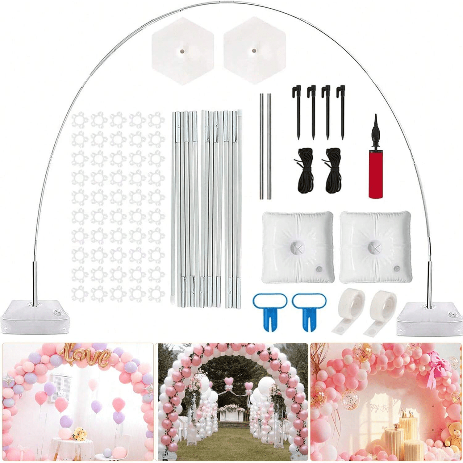 Ponamfo Balloon Arch Stand Kit with Pump and Water Fillable Base (White, 82 Piece Set) 76ptv