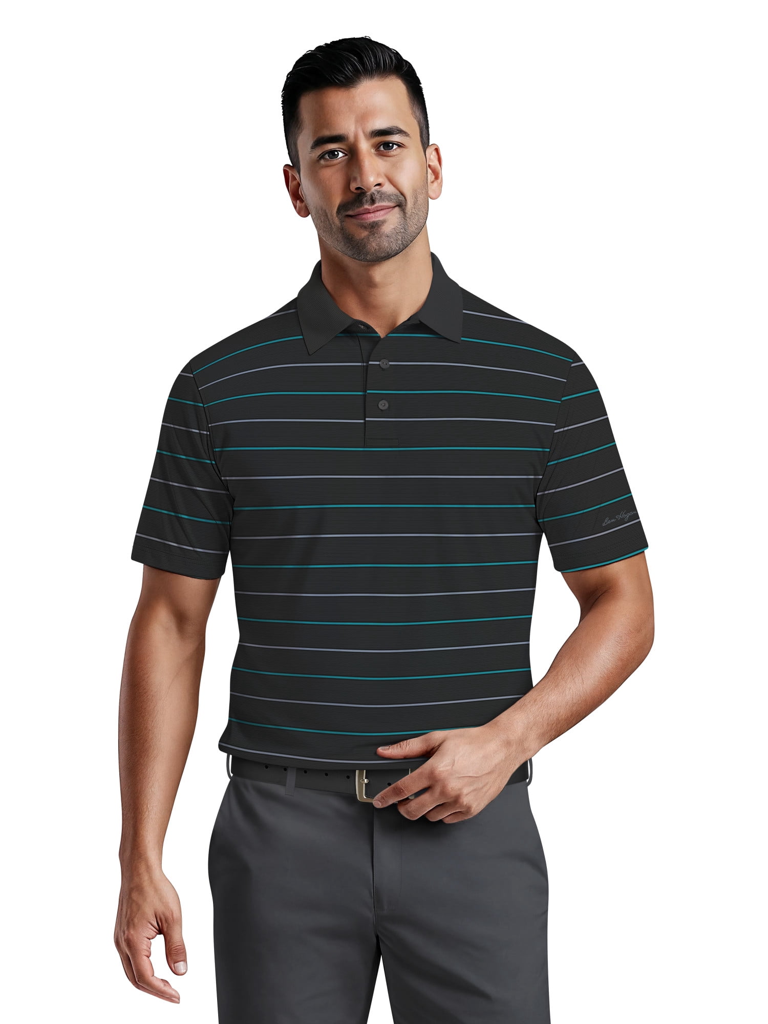 Ben Hogan Men's Performance Multi-Colored Stripe Short Sleeve Polo Shirt (Black, XL) v5jhh