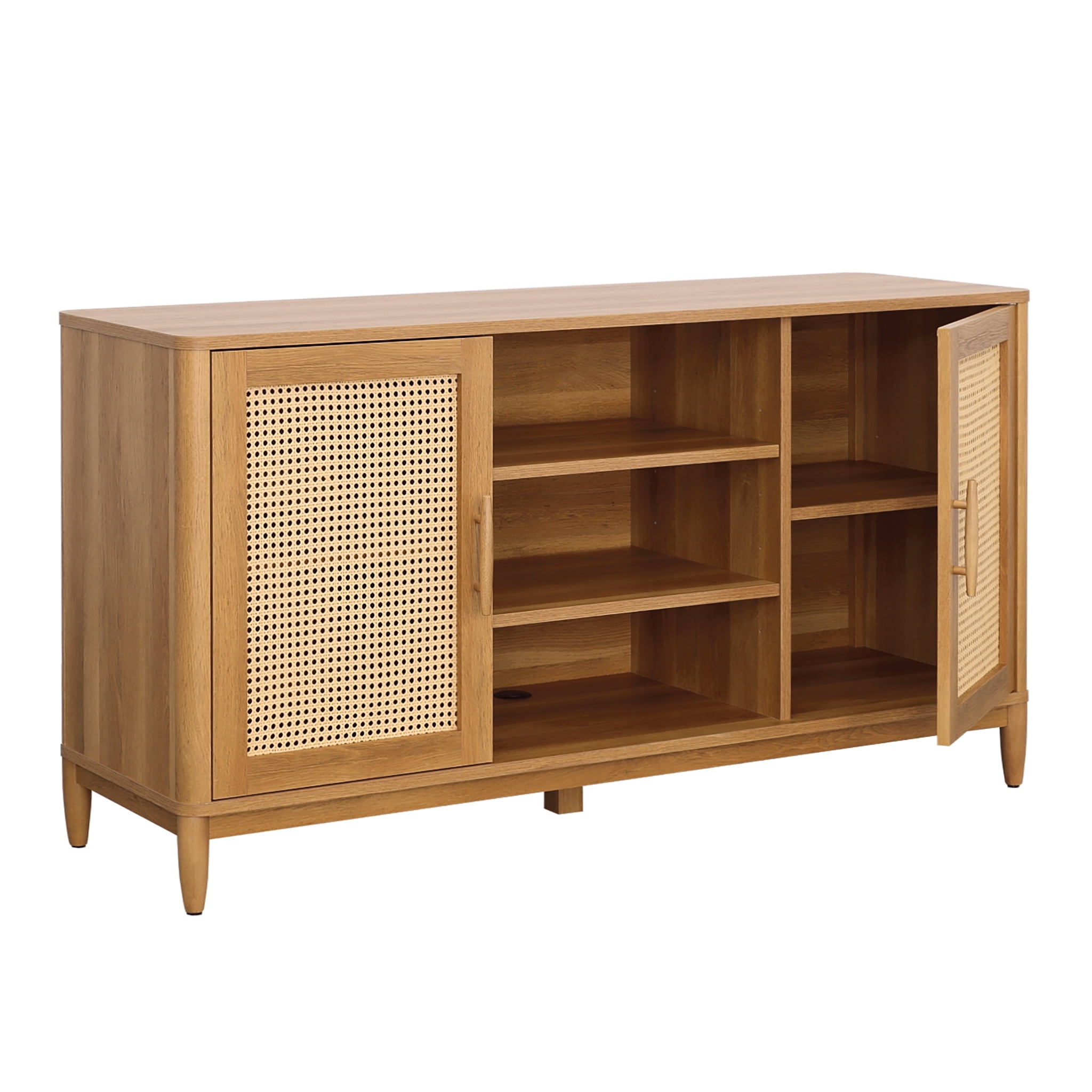 Better Homes & Gardens Springwood Cane TV Stand with Rattan Doors (Light Honey, 57.01 in L x 18.03 in W x 31.02 in H) ozi7a