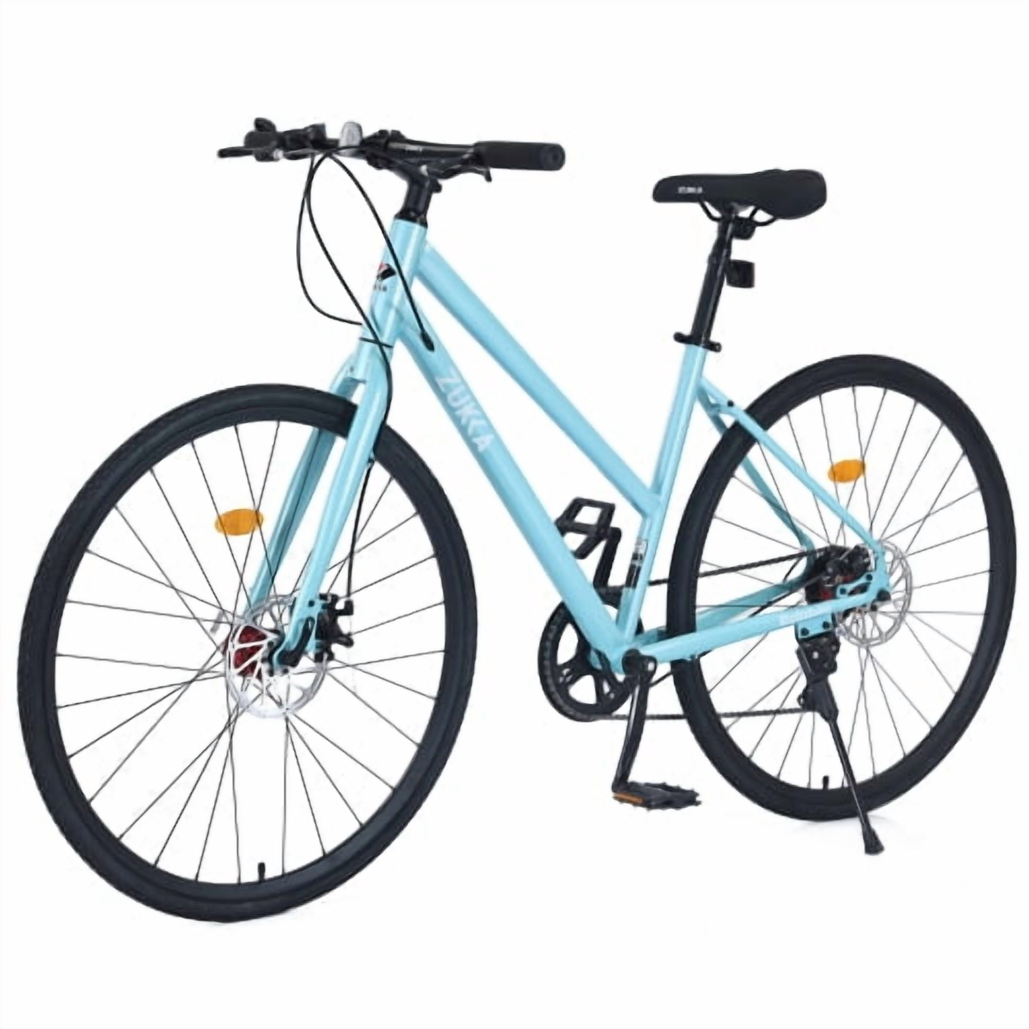 ACE-BIKE 7-Speed Hybrid Road Bike, Dual Disc Brake City Bicycle with Steel Frame and Aluminum Alloy Rim (Light Blue, 700C) 9aim3