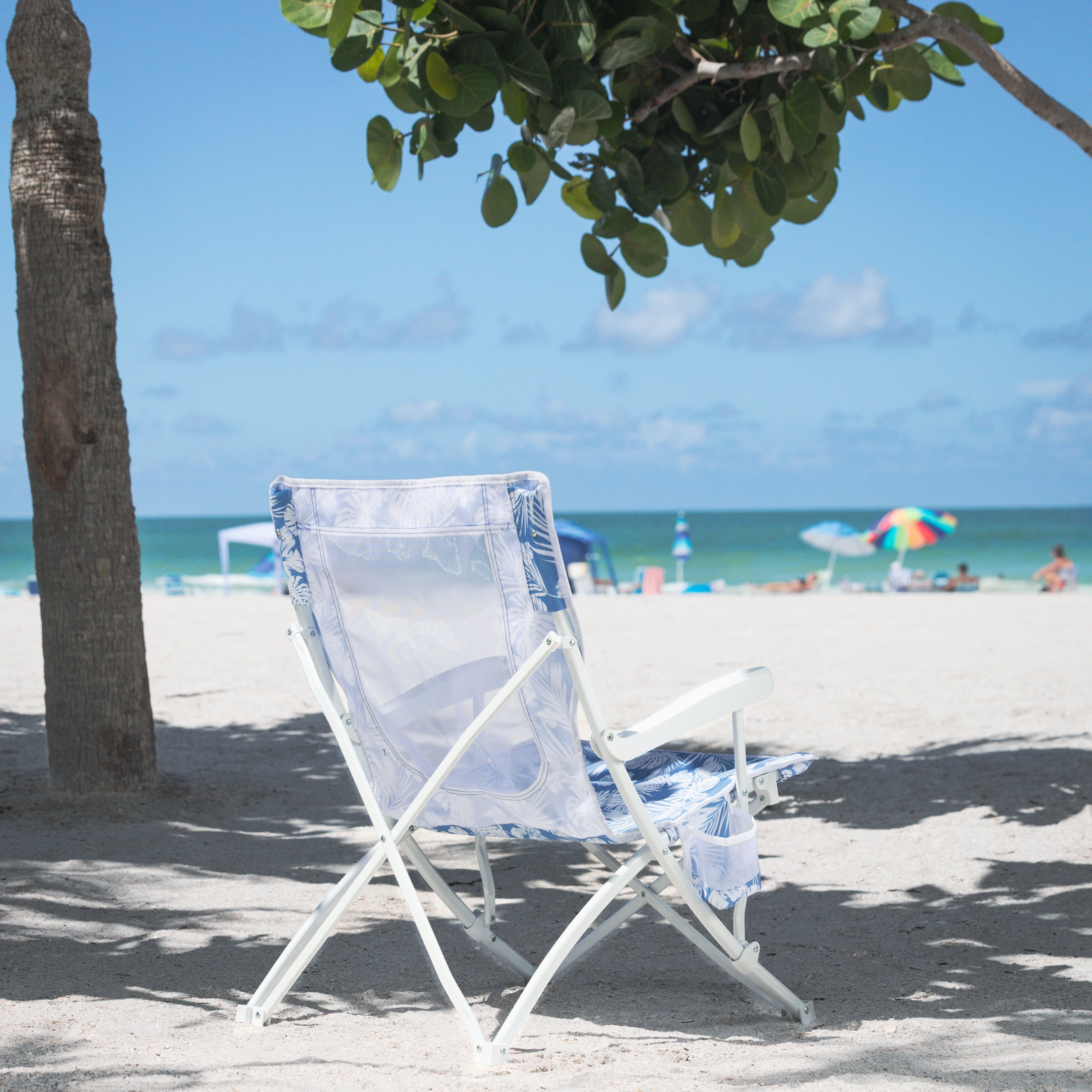 Mainstays Folding Beach Chair with Hard Armrests and Mesh Back (Blue, 15 in Seat Height) 2f12d