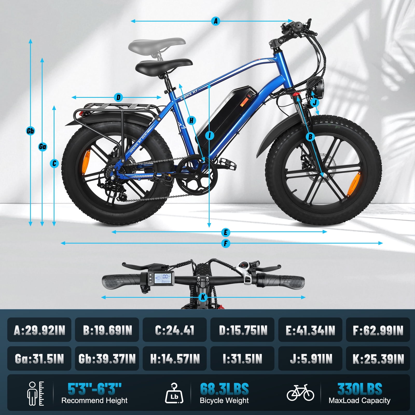 Hipatoo Electric Mountain Bike, 1000W Fat Tire E-Bike with 48V Battery, 7-Speed Commuter Bicycle (Silver, 20 in x 4 in) 8hhez
