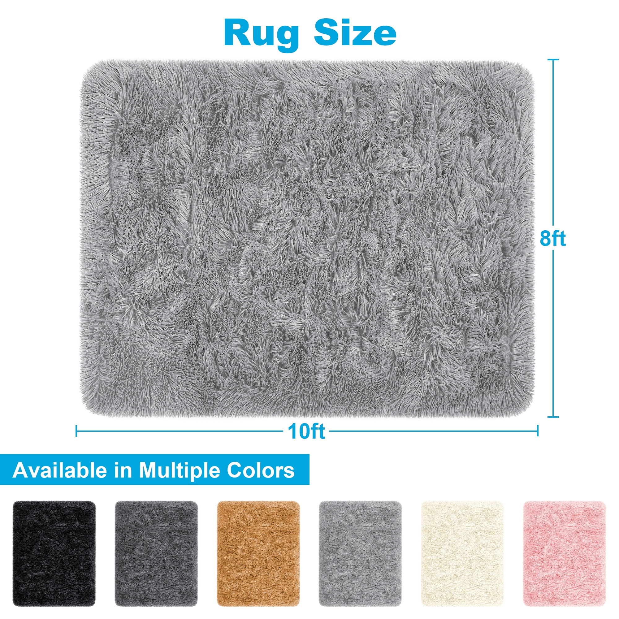 Nefoso Shag Area Rug, Soft Fluffy Carpet for Living Room and Bedroom Decor (Light Gray, 8 ft x 10 ft) adm59