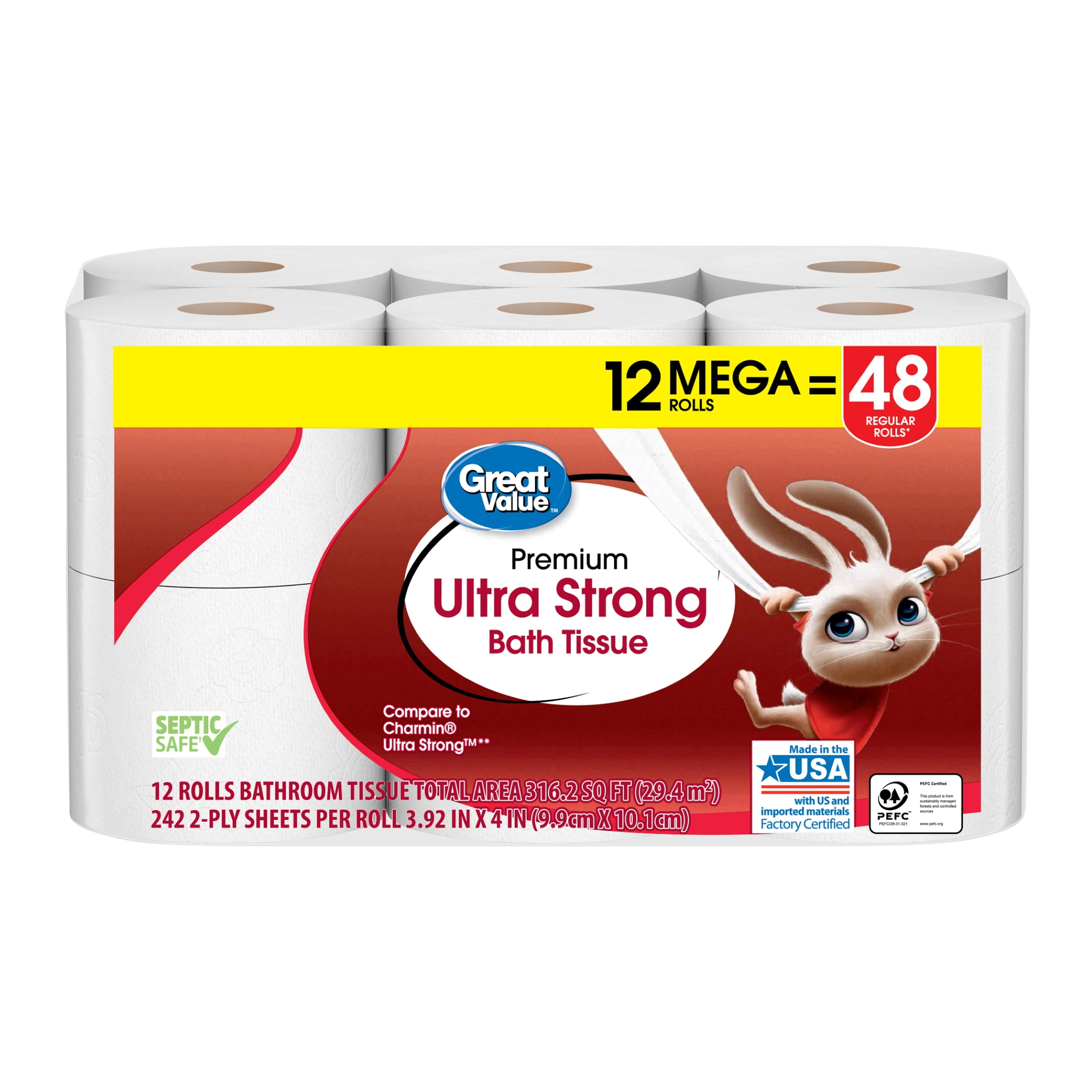 Great Value Ultra Strong 2-Ply Toilet Paper (White, 12 Mega Rolls) t8yup