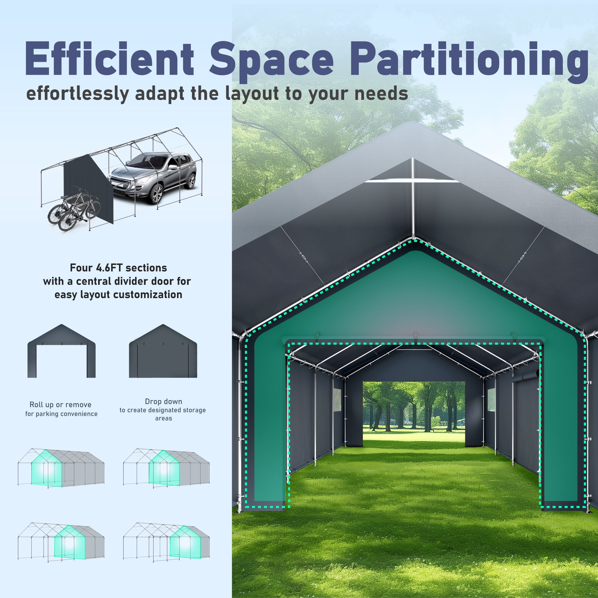 Summit Living Portable Carport Outdoor Storage Shelter with Removable Sidewalls (13 ft x 24 ft x 9.6 ft) dw7rt