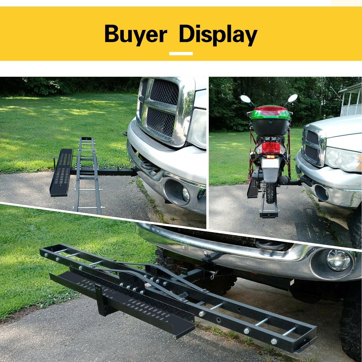 Kojem Motorcycle Dirt Bike Hitch Carrier Rack with Loading Ramp (Black, 500 lb Capacity) zb8pp