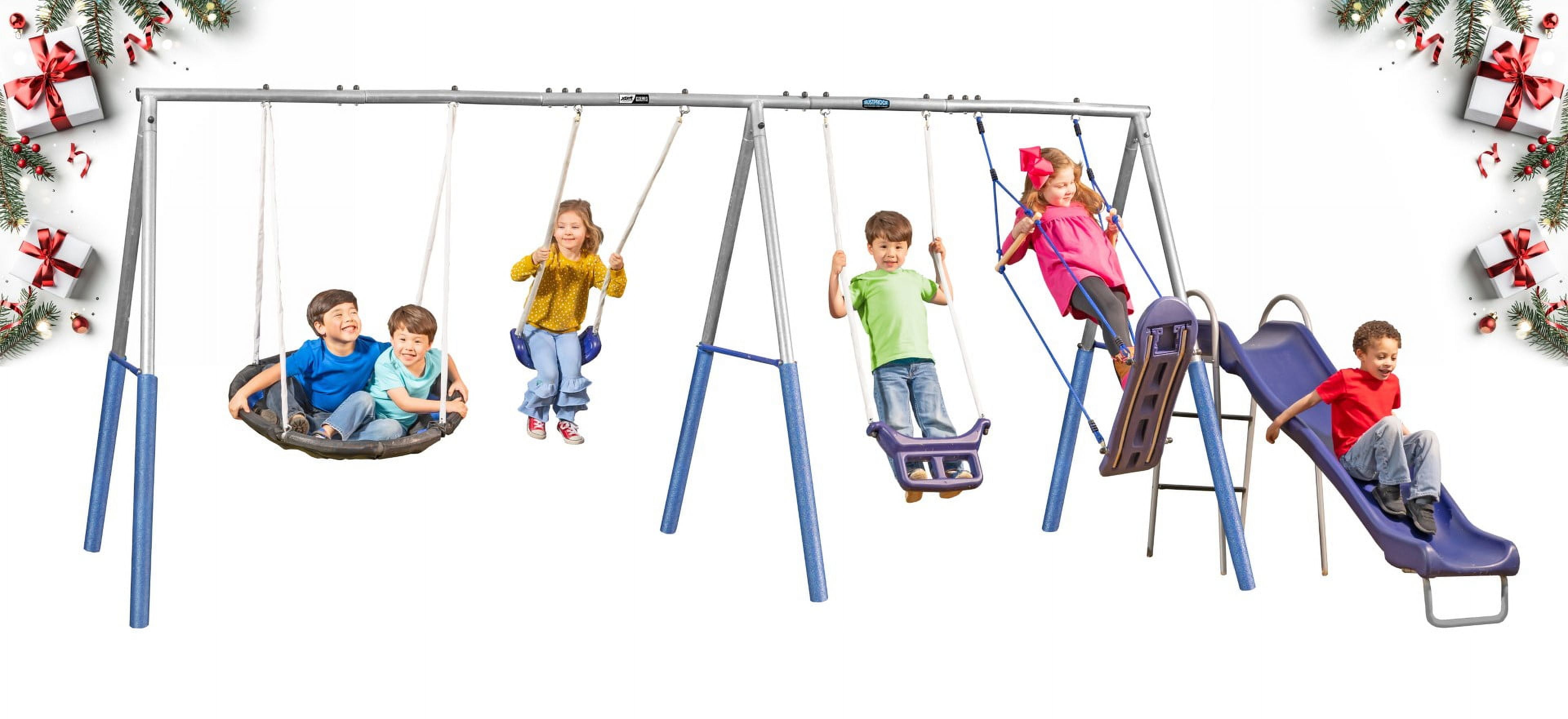 XDP Recreation Surf N Swing Set with Wave Slide, Super Disc Swing, and Stand-R-Swing (Blue, 179 in x 102 in x 74 in) p31vo