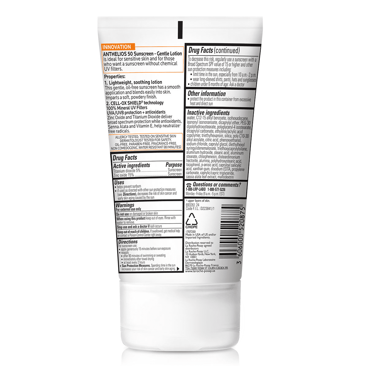 La Roche-Posay Anthelios Mineral Sunscreen SPF 50 Gentle Lotion for Face and Body (White, 3.0 fl oz) wb0ng