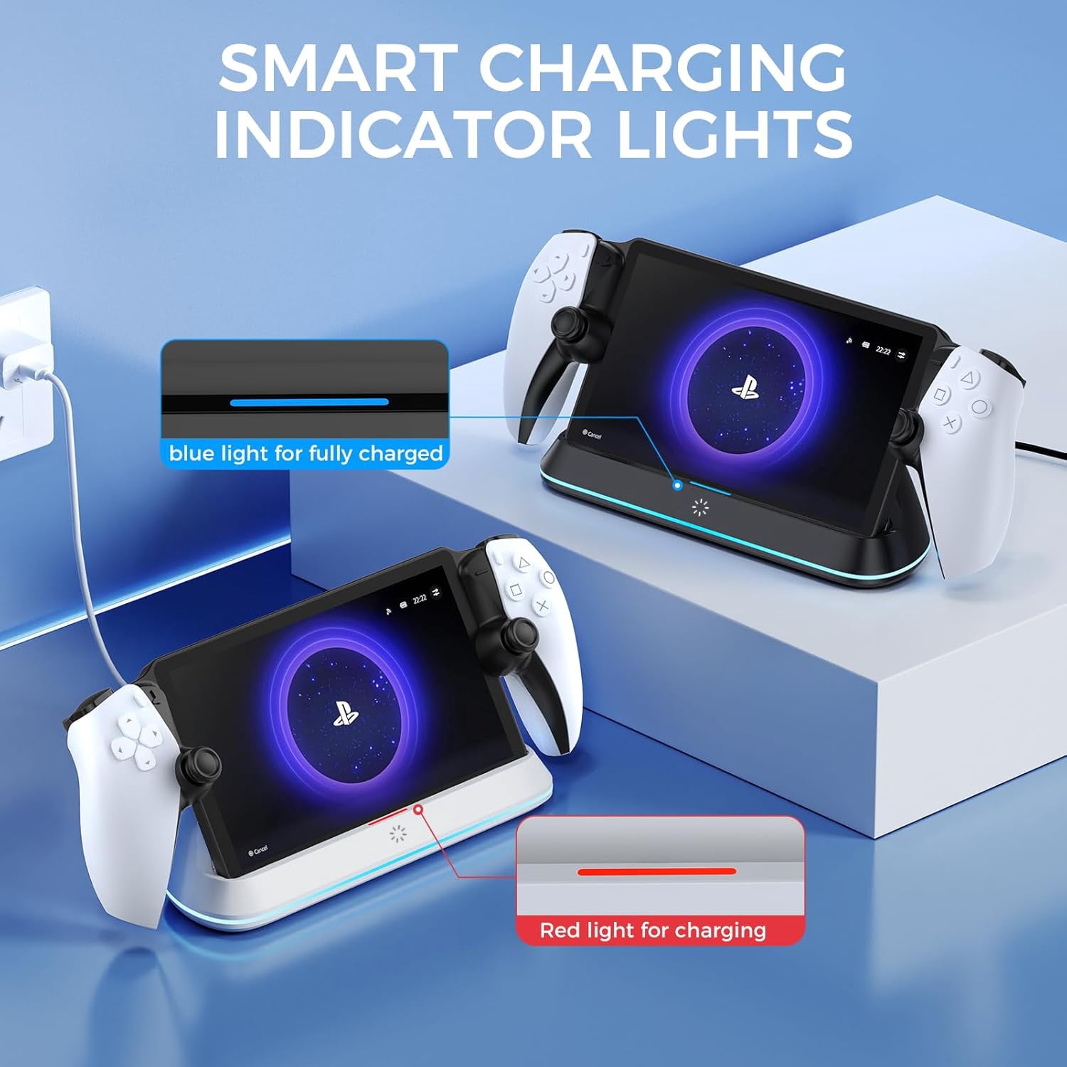 Prociv Charging Stand for PlayStation Portal, RGB Light Docking Station with Pogo Pin Adapter and 30-Degree Viewing Angle (Black, 1 Pack) zfkt8