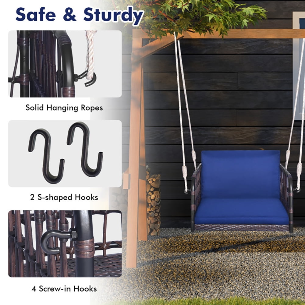 Spaco Hanging Porch Swing Chair with Cushions (Navy, 1-Seater) cnq9d