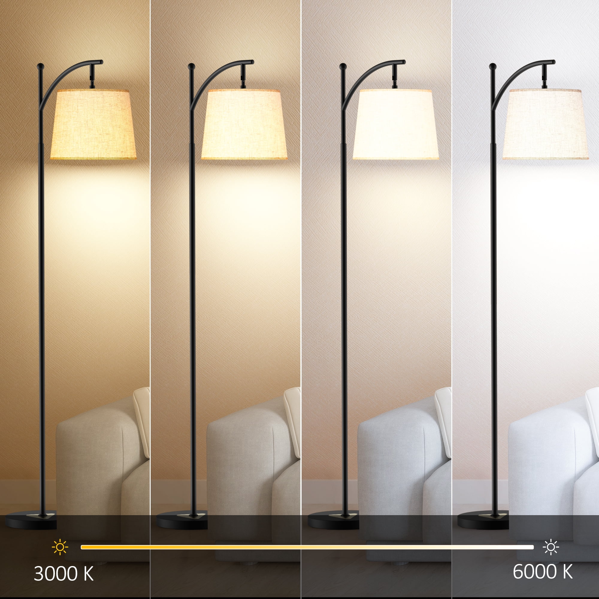 Jurulu Arc Floor Lamp, Modern Standing Lamp with Remote Control and Stepless Dimmable LED (Black, 9W) zoxhb